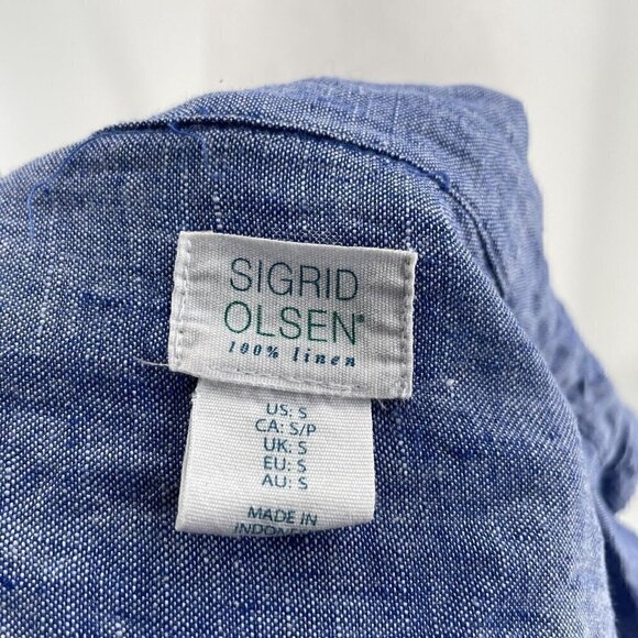 Sigrid Olsen 100% Linen Tunic Top Blouse Lagenlook Minimalist Blue sz Small - Picture 5 of 5